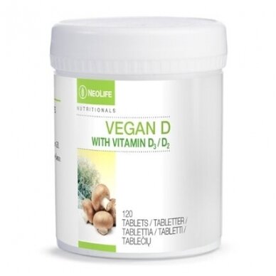 Vitaminas D2 ir D3 - Vegan D, vitamino D maisto papildas (120 tab.)