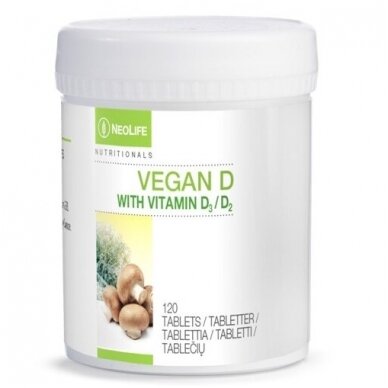 Vitaminas D2 ir D3 - Vegan D, vitamino D maisto papildas (120 tab.)